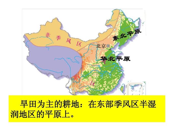 华北平原 旱田为主的耕地:在东部季风区半湿 润地区的平原上.