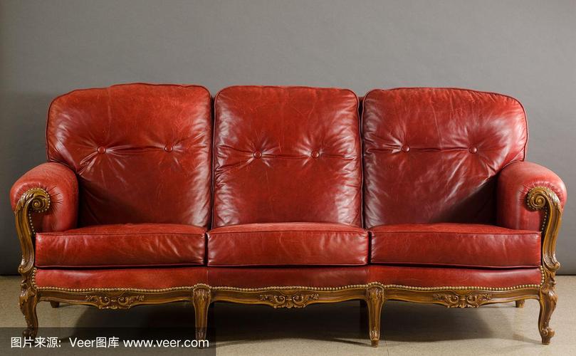 红色真皮沙发,路易十五风格