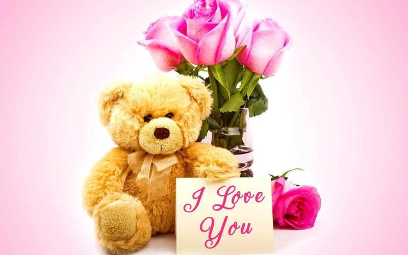 壁纸 泰迪熊,粉红玫瑰,我爱你,浪漫