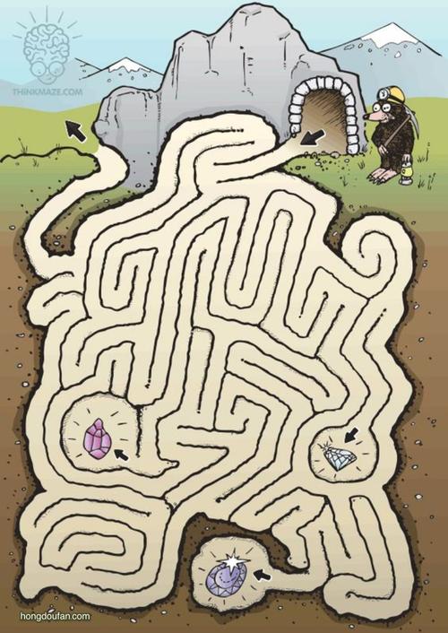 帮助打洞的鼹鼠找到钻石吧在线迷宫游戏图片a4可打印