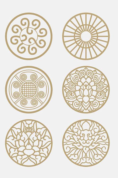 中式金色精美古代圆形图案免抠元素