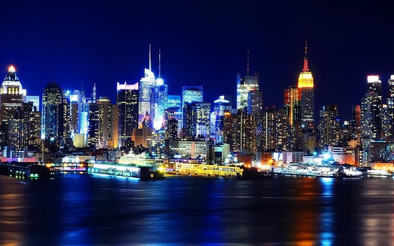 美丽的纽约城市夜景,曼哈顿,美国,摩天大楼,灯 壁纸 - 1680x1050