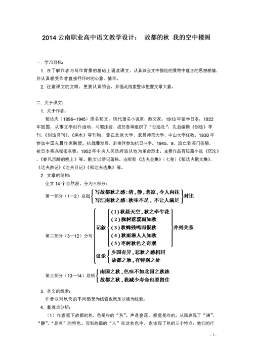 2014云南职业高中语文教学设计: 故都的秋 我的空中楼阁.doc 7页