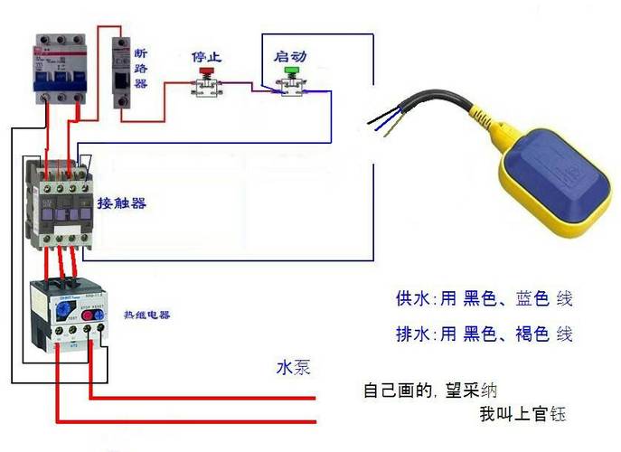 我想做一个220v水泵电路 带手动开关 带浮球 带交流接触器有没有好心