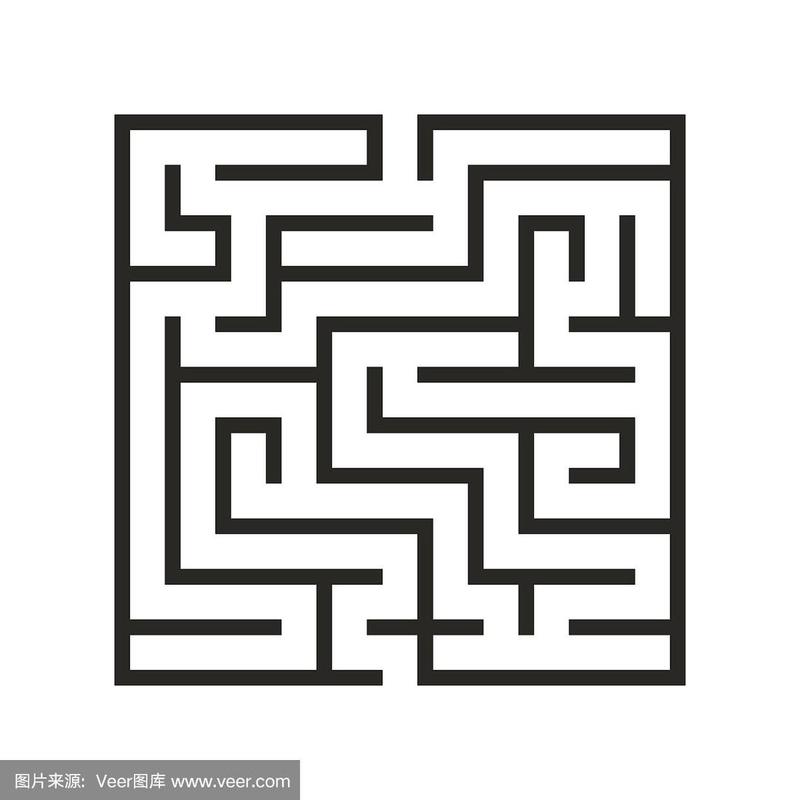 儿童教育逻辑迷宫游戏.找到正确的方法.孤立的简单方形迷宫黑线上的白