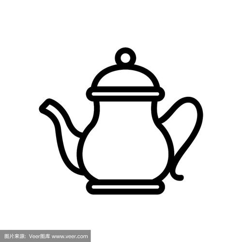 瓷茶壶与盖子图标矢量轮廓插图