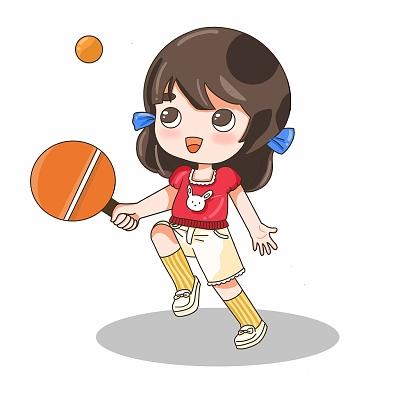 卡通去运动乒乓球球女孩插画素材png