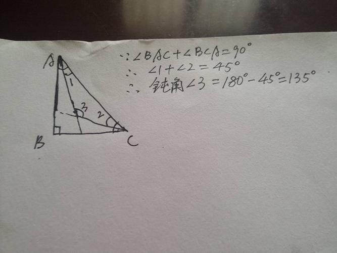 一个直角三角形两锐角的平分线所夹的钝角为多少度