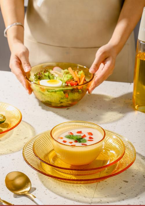 康宁家用碗美国康宁餐具家用耐热钢化玻璃碗琥珀色泡面汤碗沙拉饭碗碟