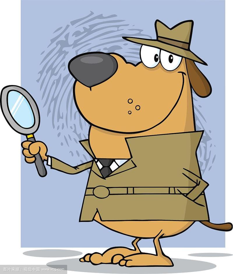 微笑的侦探狗拿着放大镜