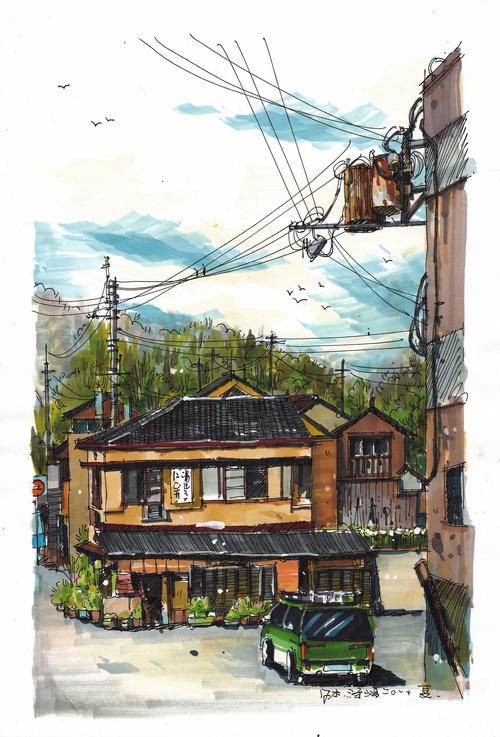 马克笔风景手绘---日本街景