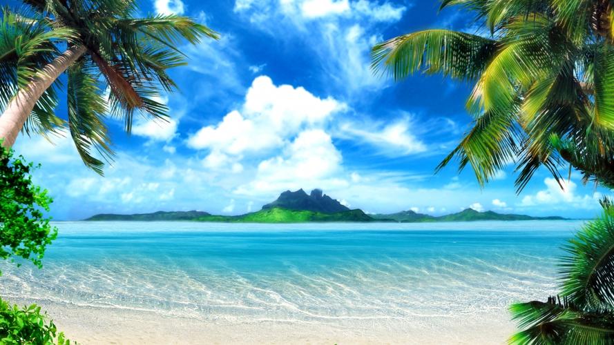 海洋小岛椰树天空4k风景壁纸3840x2160