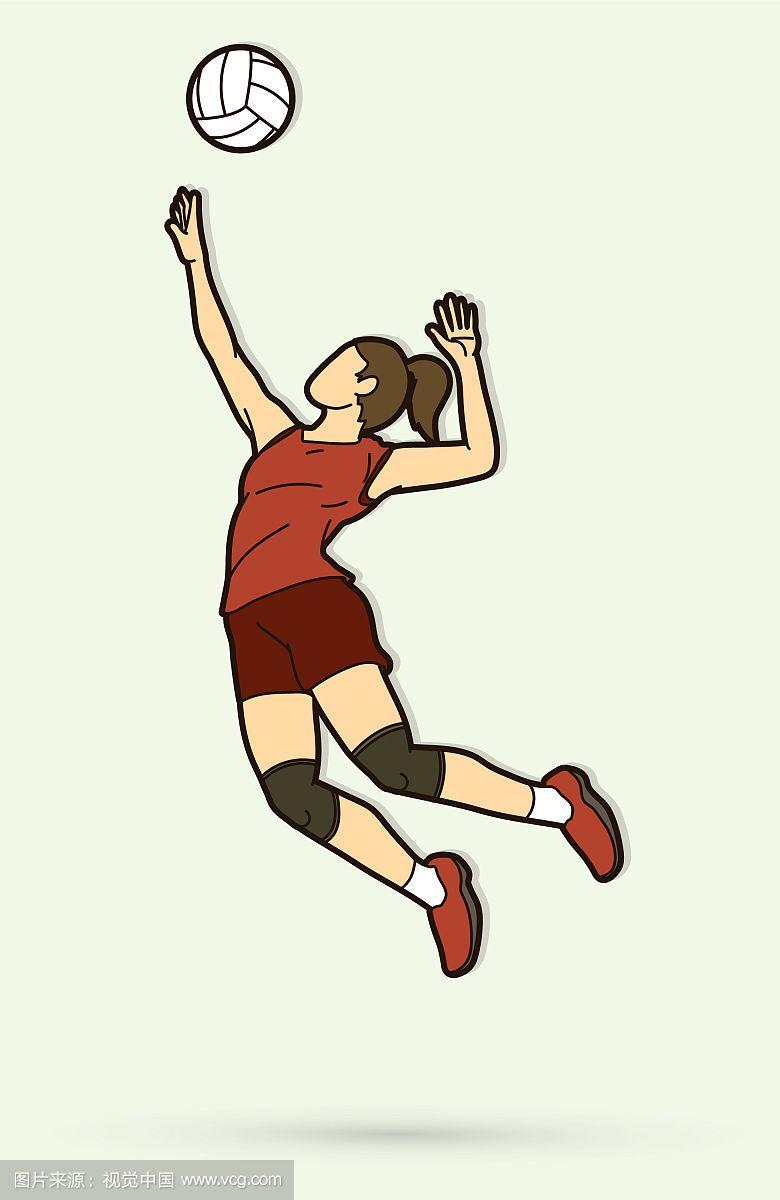 女子排球运动员动作卡通图形
