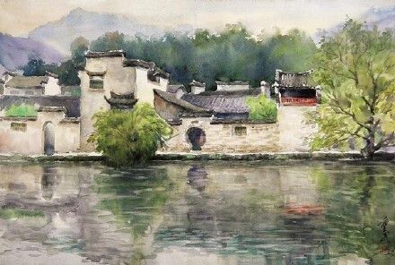 画的都是徽州乡村特有的古风建筑及风光美景,喜欢水彩画的你不要错过