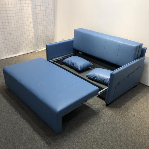 简约现代蓝色皮艺双人皮艺沙发小户型卧室客厅折叠储物功能沙发床