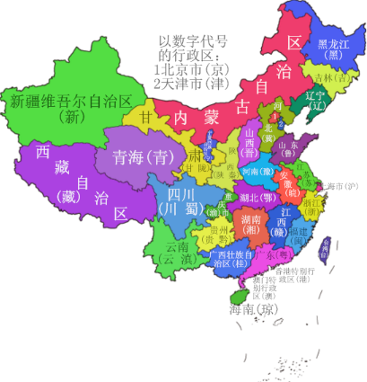中国的34个省的简称是?