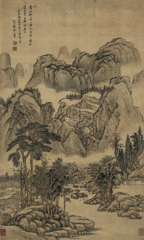 王翚清1693年作山水立轴设色绢本