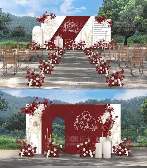 l345红白户外婚礼舞台背景墙设计psd