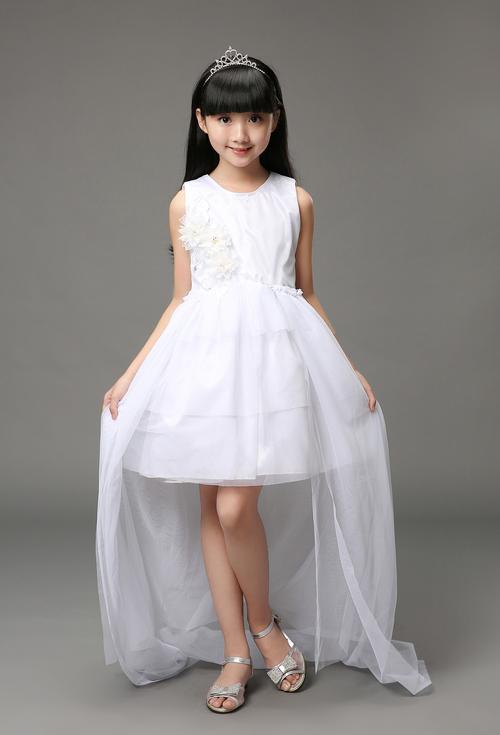 六一 女童白纱裙连衣裙儿童婚纱白公主裙表演蓬蓬裙花童长裙礼服