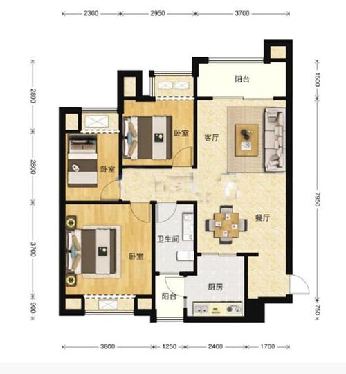 以下就是本套万州恒大御景半岛小区88平米三居室房子的户型图.