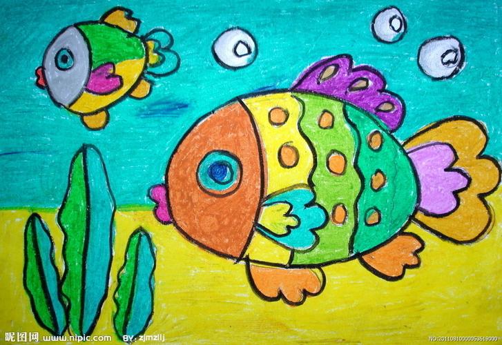 美术乐园 儿童画作品欣赏 儿童绘画作品:两条五彩鱼  观看: 次 图集