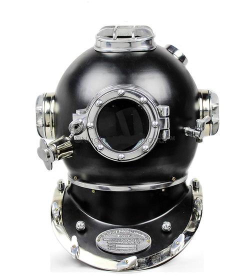 收藏海里潜水头盔mark v - nickel & 黑色美国海军潜水头盔mark v