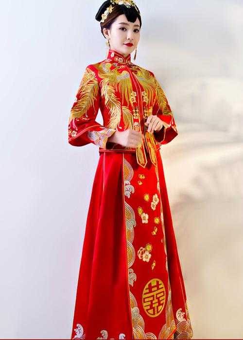 传统中式礼服,红色结婚新娘礼服