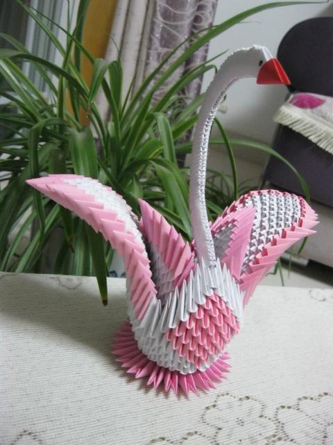 手工艺品折纸三角插成品作业浪漫天鹅创意diy礼物天鹅粉白天鹅