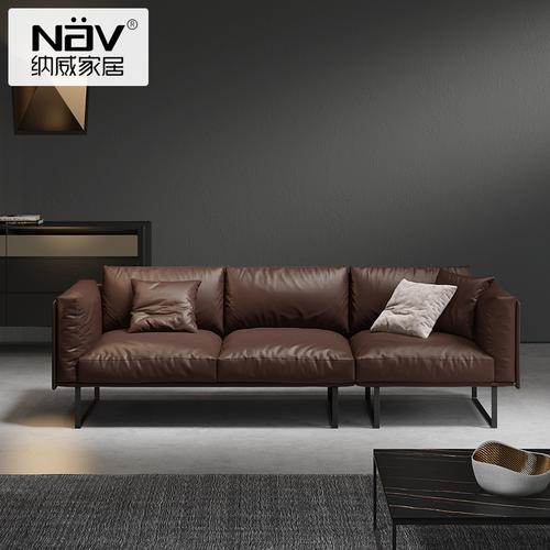 纳威工业风真皮沙发双人皮艺沙发小户型意式极简皮质样板房家具