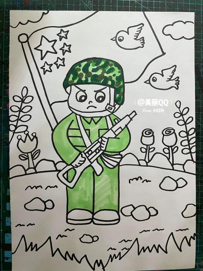 每日一画|军人 保卫中国儿童画 创意儿童画