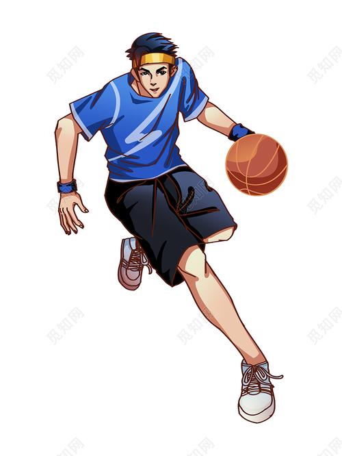 彩色手绘卡通国潮篮球人物男孩运动元素png素材
