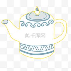 漂亮的茶壶手绘插画青花瓷碗绿植国风中国风茶壶没有搜到合适的元素?