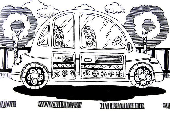 儿童线描画—小汽车