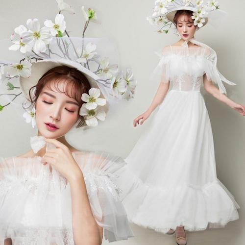 影楼主题服装2018新款轻婚纱白色甜美摄影礼服个性写真森系中长裙