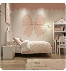 女孩儿童房粉色壁纸梦幻主题背景墙壁画公主房卧室蝴蝶结可爱墙纸