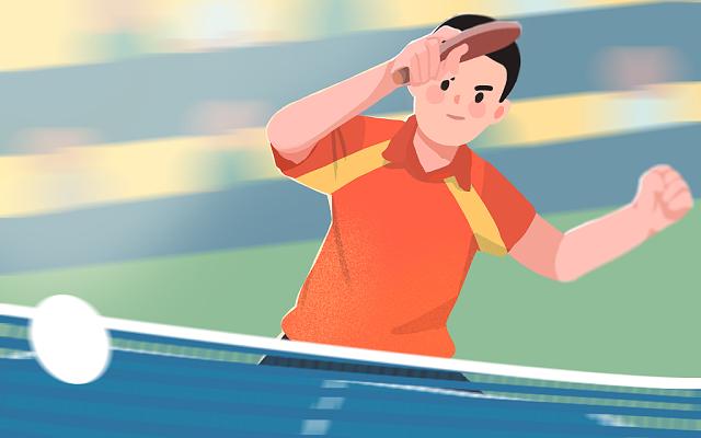 手绘卡通奥运会乒乓球运动员比赛场景插画东京奥运会插画