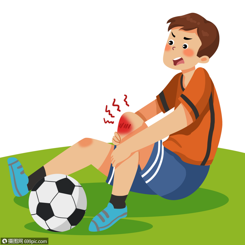 手绘卡通受伤的足球运动员男人扁平