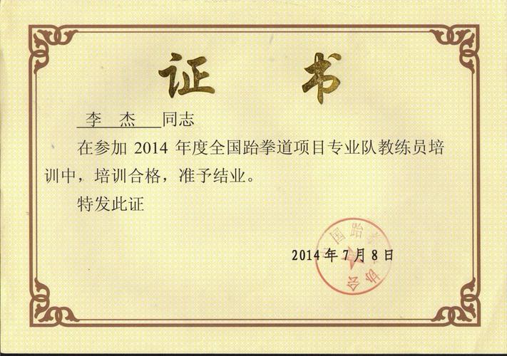 全国跆拳道项目专业资格证书