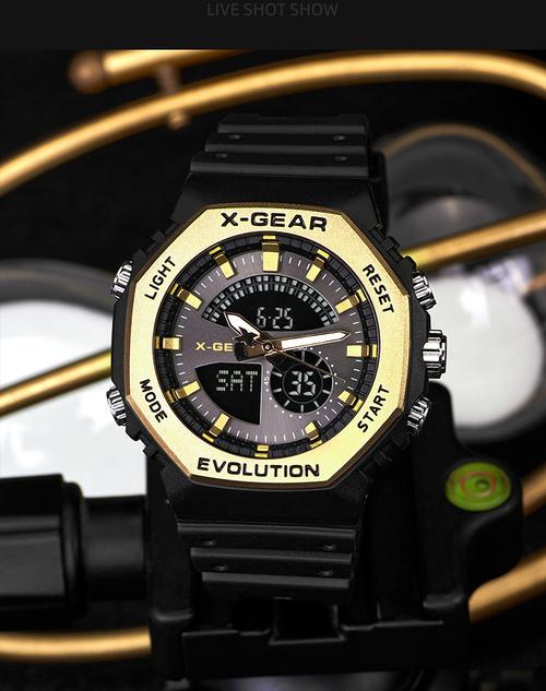 x-gear男士新款皇家运动橡树手表多功能防水计时双显电子手表