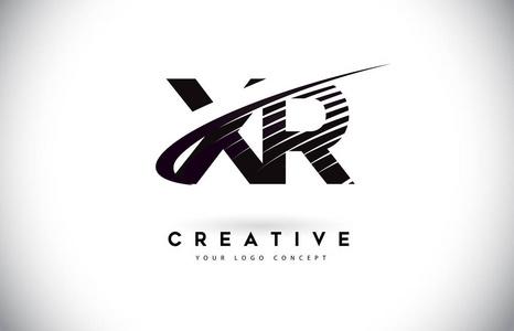 xr x r 字母标志设计与旋风和黑色线.现代创意斑马线字母矢量徽标照片
