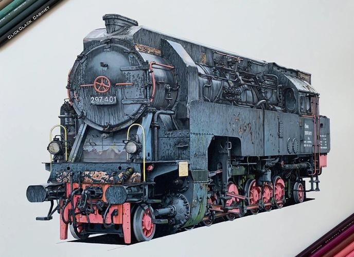 用的获多福的细纹水彩纸,搭配油性彩铅霹雳马#画火车  #火车  #我的