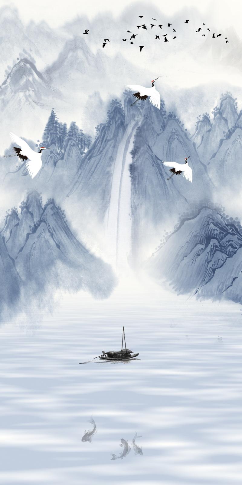 中国风水墨古典山水画素材分享,可做手机屏保,古风插画背景素材