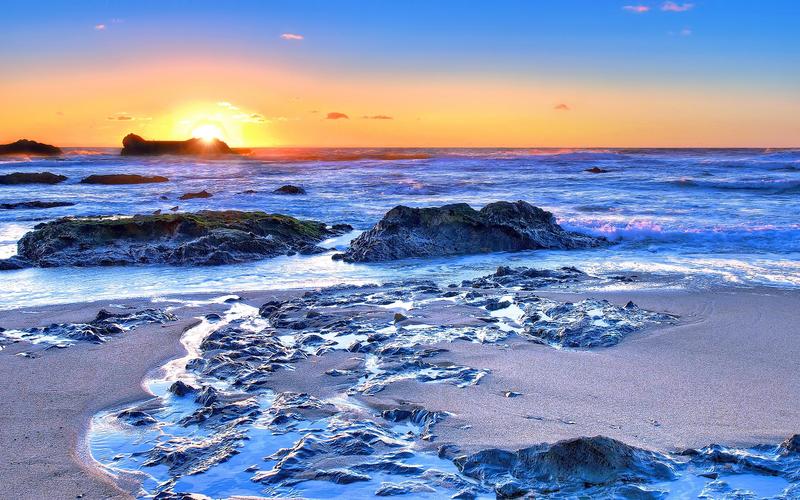海,海岸,岩石,波,日出,黎明 壁纸 - 1920x1200