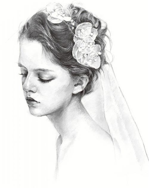 铅笔素描如此简单-戴头纱的新娘
