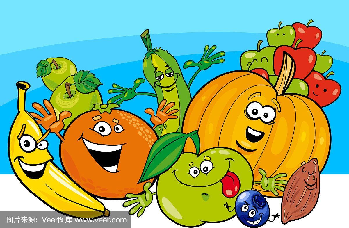 卡通蔬菜和水果的角色