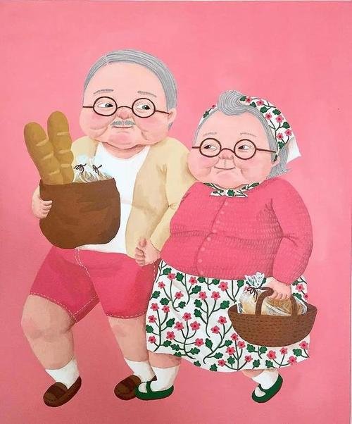 一对恩爱的老夫妻插画︱韩国插画师bomsamuso的作品