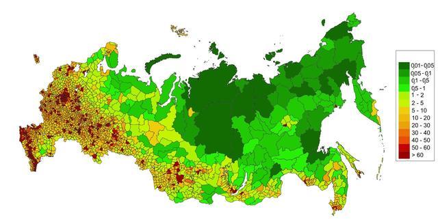 俄罗斯城市人口密度图