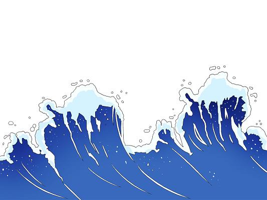 蓝色手绘卡通海浪海水元素png素材