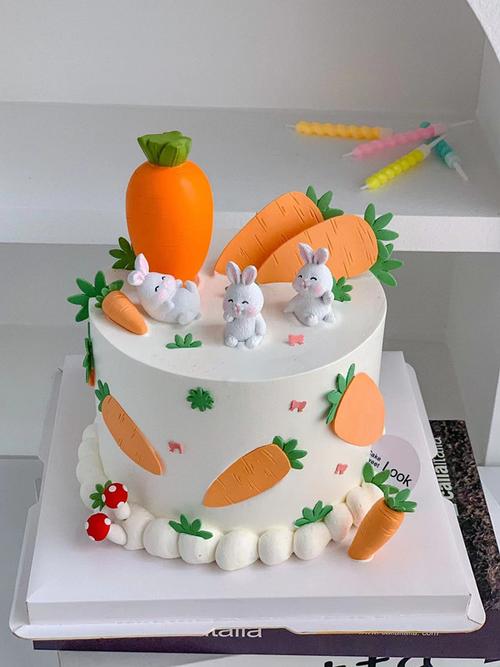 可爱卡通小兔子蛋糕装饰摆件兔宝宝派对胡萝卜蘑菇田园风烘焙装扮