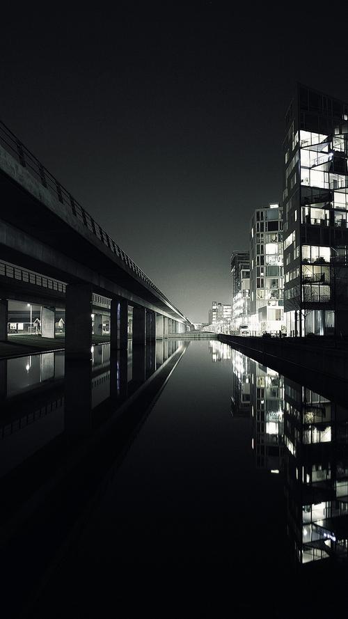 夜间黑白城市,高清图片,手机壁纸